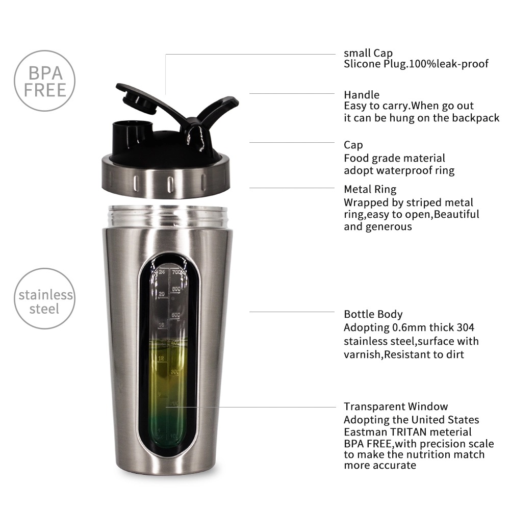 Stainless Steel Shaker Bottle with Visible Window